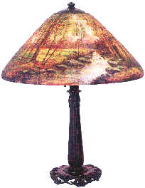 Handel lamp reverse painted Riverbed Scenic