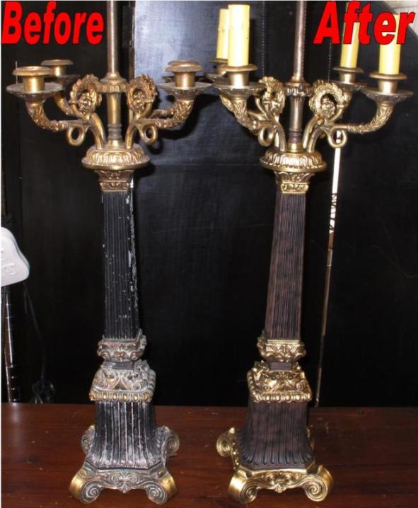 Lamp Refinishing Polishing Buffing Painting Patina Antique Candelabra Refinished And Complete Restoration