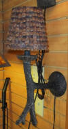 Tree bark wall lamp with real pinecone shade